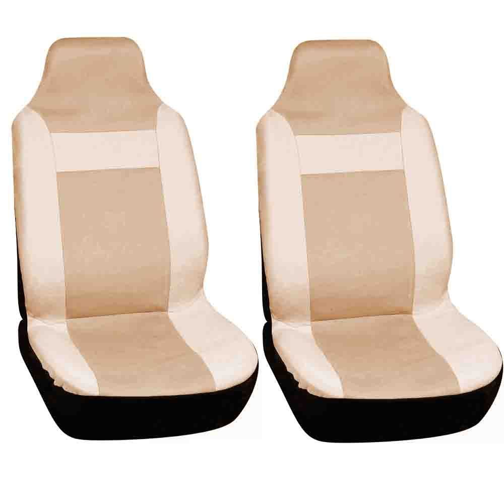 2pc Car Seat Covers Set Solid Tan High Back Buckets Integrated Racing