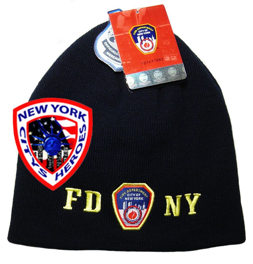 FDNY CLOTHING APPAREL BEANIE BLUE/GOLD SKI HAT CAP