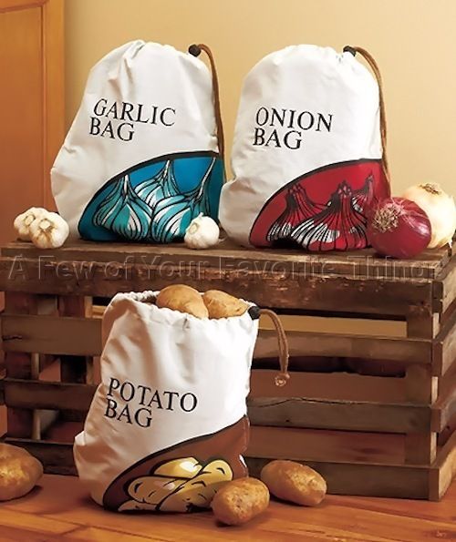 FOOD STORAGE CANVAS BAGS ONION POTATO GARLIC PRODUCE HOLDERS KITCHEN