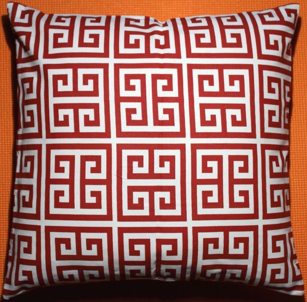 Carmine Red & White Fret Decorative Throw Pillow Cover / Case