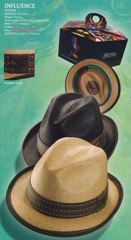 Influence CARLOS SANTANA Palm Leaf Fedora with Leather, Embossed OM