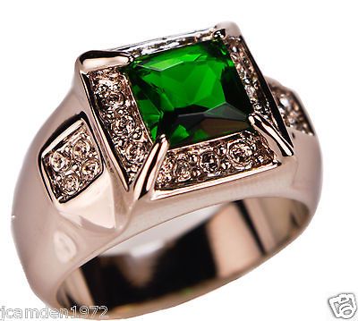 Green Montana EMERALD simulated bling MENS RING 20 cz Platinum overlay