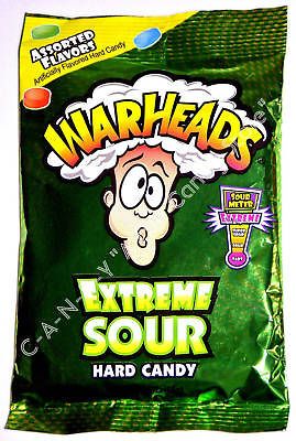 WARHEADS EXTREME SOUR CANDY   ASSORTED FLAVORS 2oz Bag