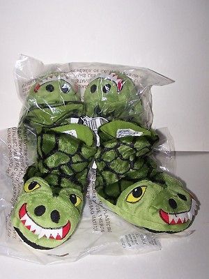 Toddler boy 6 7 Slippers Soft velour puppet Dinosaurs Green TCP boot