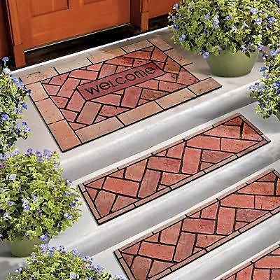 Outdoor BRICK STONE LOOK RUBBER STAIR TREADS, WELCOME DOOR MAT NEW