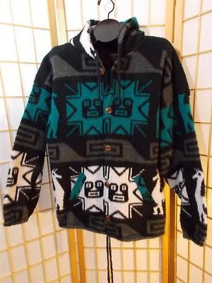 Tejidos Imalaya Wool Native Button up Sweater Jacket Hood L XL Womens