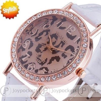 NEW FASHION OVERSIZE JEWEL BEZEL LEOPARD DIAL WOMEN GIRL QUARTZ WRIST