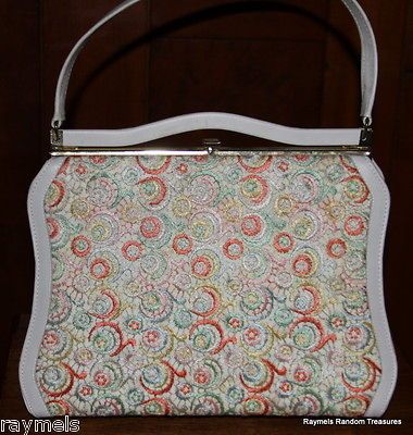 Vintage Naturalizer 1950S Pastel & White Hard Frame Handbag Purse EUC