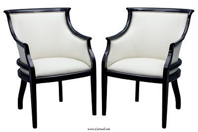 Piano Black Lacquer Tub Accent Guest Chairs with Italian Leather