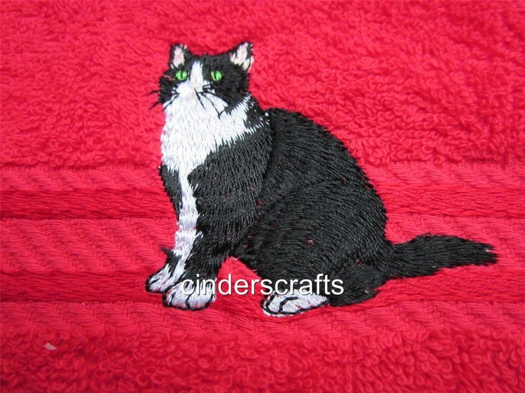 Personalised Towel Sets Embroidered Black & White Cat