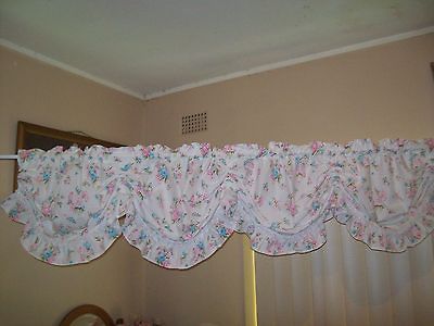 SHABBY ROSE AUSTRIAN BALLOON CURTAIN with CHENILLE FRINGE TRIM