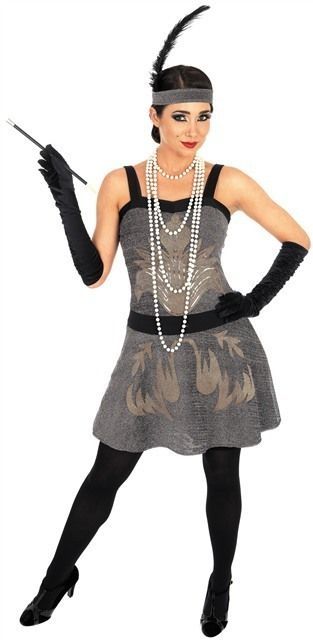 1920s FLAPPER CHARLESTON COCKTAIL 20s SILVER GLITTER PARTY DRESS RETRO