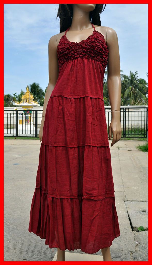 Boho Summer halter beach wedding hippie Hawaiian long sundress S M L