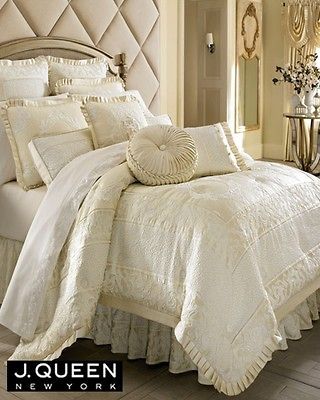 QUEEN NEW YORK Rothschild Ivory 9 Piece Cal KING COMFORTER~EURO S