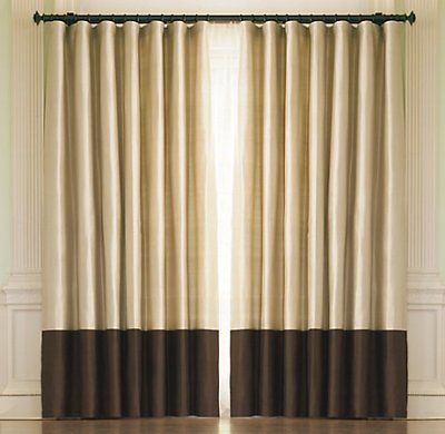 RESTORATION HARDWARE COFFEE BANDED DRAPES CELERY SET OF TWO 100X108