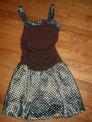 CITY TRIANGLES~Brow​n/Blue polka dot party dress girls M 10