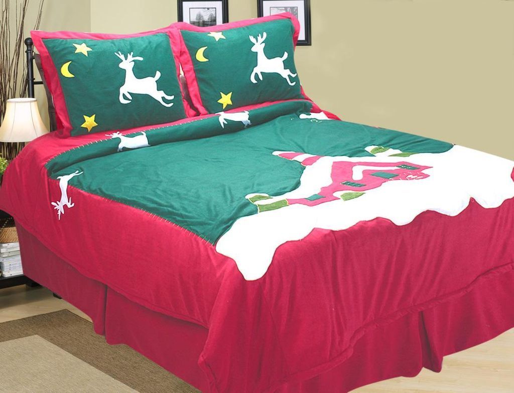 Holiday Christmas Reindeer Fleece Comforter King 4PCS