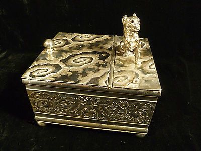 RARE 19th CENTURY DERBY SILVER CO. BULLDOG FIGURAL TOBACCO BOX HUMIDOR