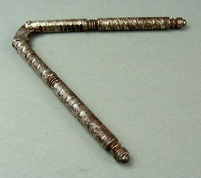 1930 ANTIQUE HMQ ENGRAVED CHROME STEEL HANDHELD TOOL NUT CRACKER