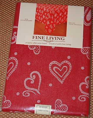 Fine Living Fabric Tablecloth Valentines Day Red White Hearts Cotton