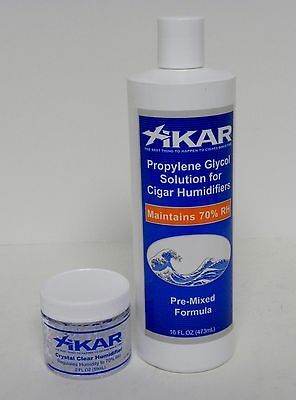 PROPYLENE GLYCOL SOLUTION FOR CIGAR HUMIDOR PRE MIX & 1 JAR CRYSTALS