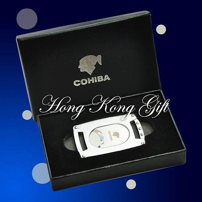 COHIBA Cigar Cutter Pocket Double Blades Knife Silver Stainless Steel