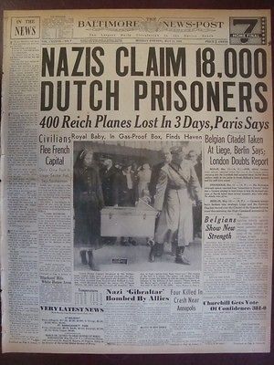 2109123WR WW2 NAZIS CLAIM 18,000 DUTCH PRISONERS MAY 13 1940 NEWSPAPER