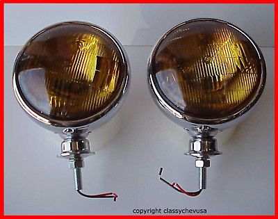 NEW 6 INCH Chrome Fog Lights AMBER 12V Pair w/ 5 sealed beams Bullet