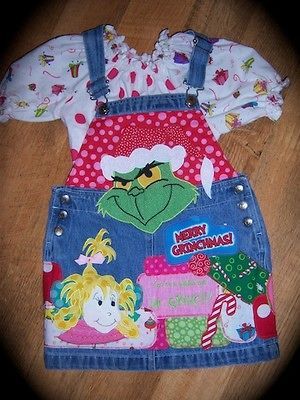 CUSTOM BOUTIQUE GRINCH CHRISTMAS CUSTOM DENIM JUMPER NWOTS SIZE 4T 2