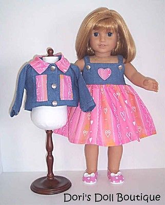 Doll Clothes fits American Girl * LOVE PRINT DRESS & DENIM JACKET