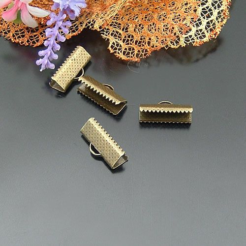 25x Ribbon Clamps Antiqued Brass Plated Steel 16x5mm