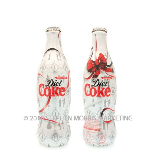 Coca Cola UK Christmas 2007 Diet Coke Red Bow glass bottle. Full and