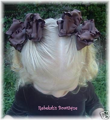 BROWN DOUBLE RUFFLE HAIR BOWS CLIPS LOT Thanksgiving Autumn Bows