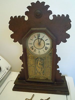 ANTIQUE GINGERBREAD WALL MANTLE CLOCK E INGRAHAM OLD DRAGON GRIFFON