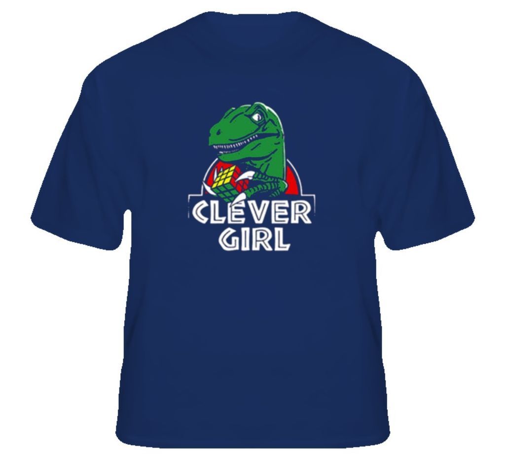 New Clever Girl Jurassic Park Velociraptor Dinosaur Funny Navy T Shirt