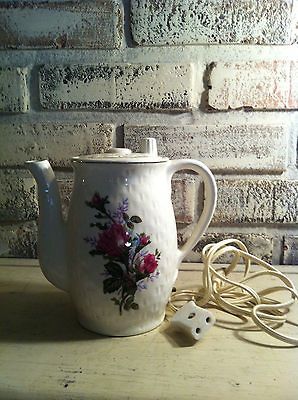 ELECTRIC COFFEE POT Shabby Chic Moss Roses PERCOLATOR Japan OLD