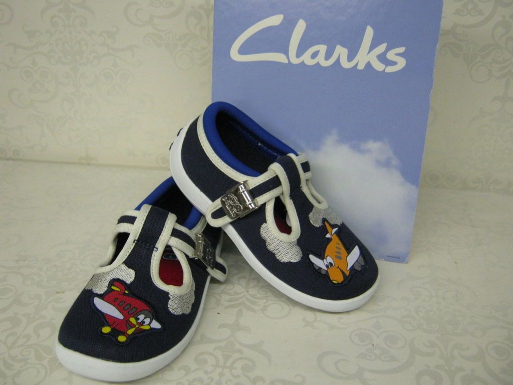 Clarks Boys Comic Boy Fst Navy Blue Canvas T Bar Doodles