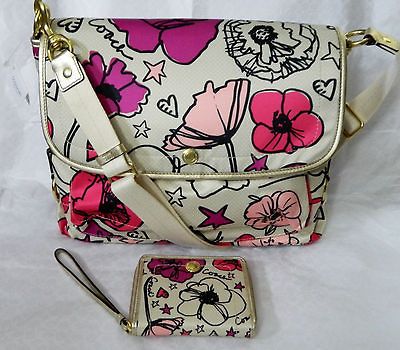 COACH  Kyra Floral Print Messenger/Laptop Bag 17147 & Zip Wallet 47319