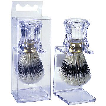 KINGSLEY #SB 553 NATURAL BRISTLE SHAVING MUG BRUSH W/CLEAR HANDLE