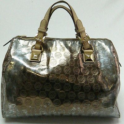 Michael Kors Cocoa Metallic Large Monogram Mirror Grayson Satchel