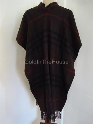 Sumptuous 100% Cashmere BURBERRY Dark Brown/Red Nova Check Poncho