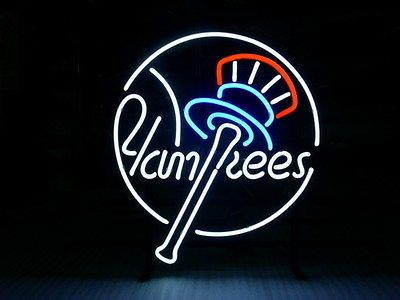 NEW NEW YORK YANKEES REAL GLASS NEON LIGHT BEER BAR PUB SIGN