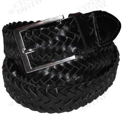 BLACK BRAIDED BELT Size M Medium 34 36 WOVEN WEAVE WEB FAUX LEATHER