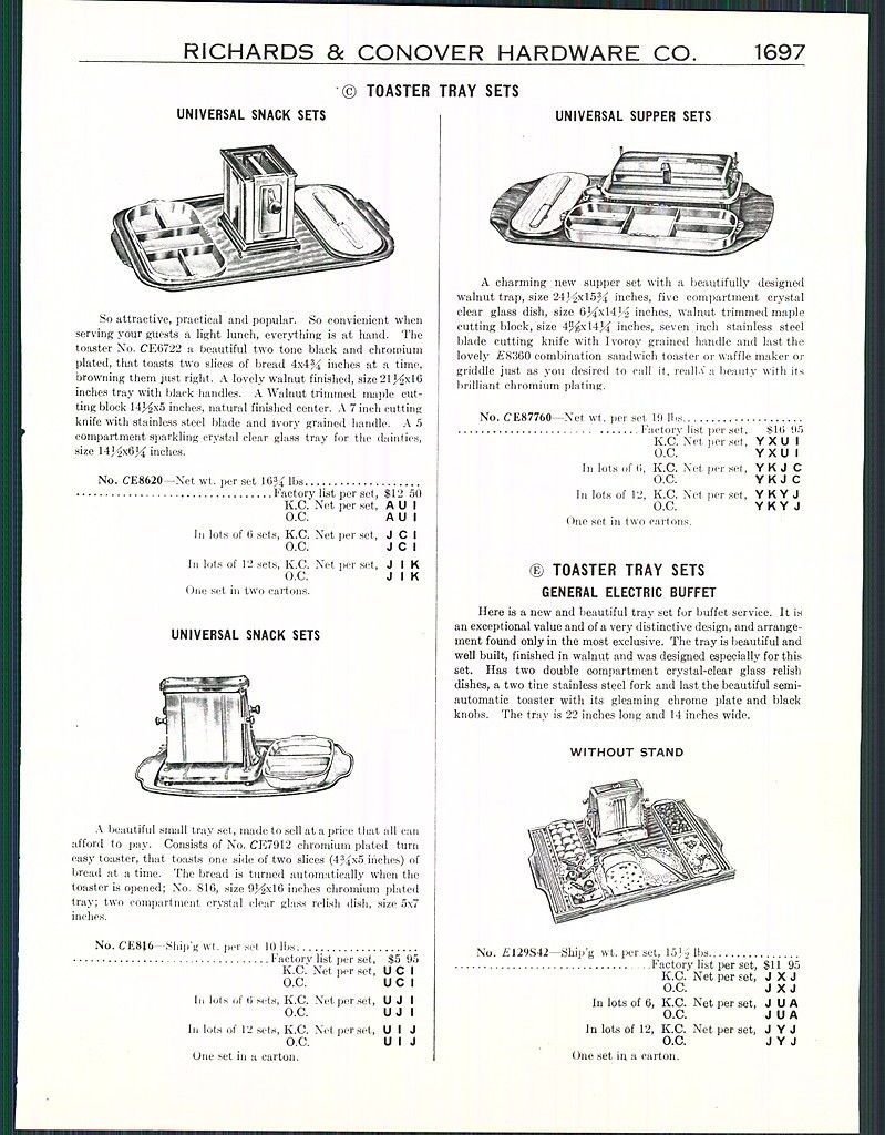 1937 Ad Universal Electric Toaster Tray Sets Buffet ORIGINAL