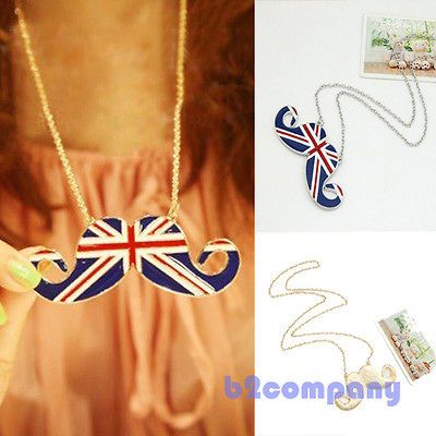 Fashion Cosplay Beard Necklace UK Stripe Flag Mustache Pendant Beard