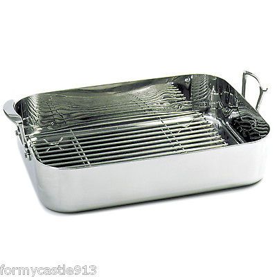 Large Rectangular Roaster Baking Pan With Rack 18/10 Stainless Steel