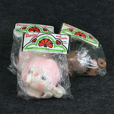 Doll Heads Hands Lot 3 NOS Yarn Hair Pink Black Craft Art Supply