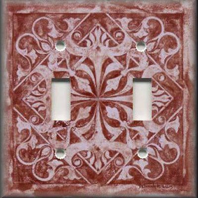 Switch Plate Cover   Wall Decor   Tuscan Tile Pattern   Brick Red