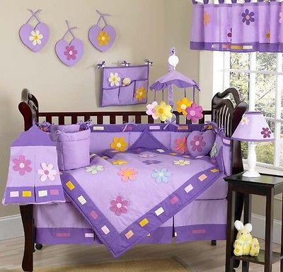 CHEAP UNIQUE DESIGNER DISCOUNT PURPLE DAISY BABY GIRL CRIB COMFORTER