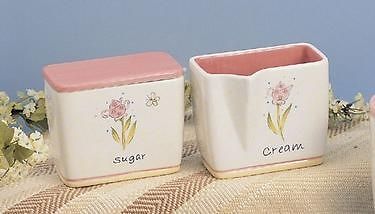 Pink & White Tea Garden Ceramic Sugar & Creamer Set ~ NIB